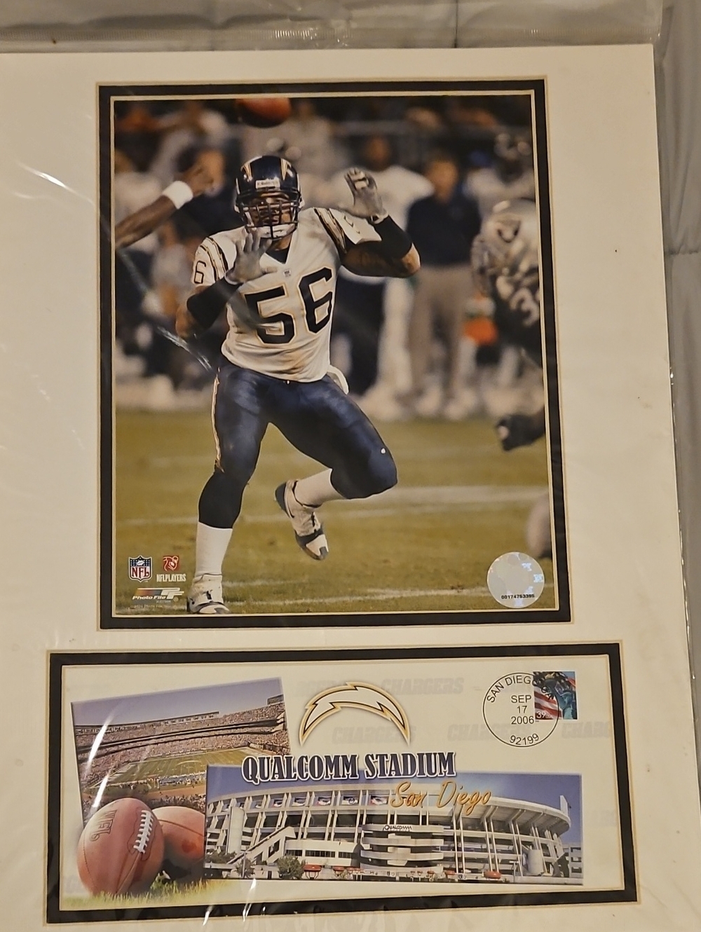 San Diego Chargers Navy White Framed Stadium Photo - Shawne Marriman